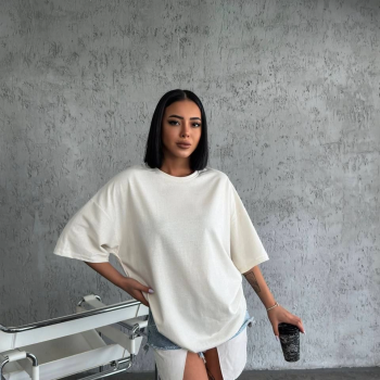 Düz Biskilet Yaka Oversize T-shirt - Beyaz -